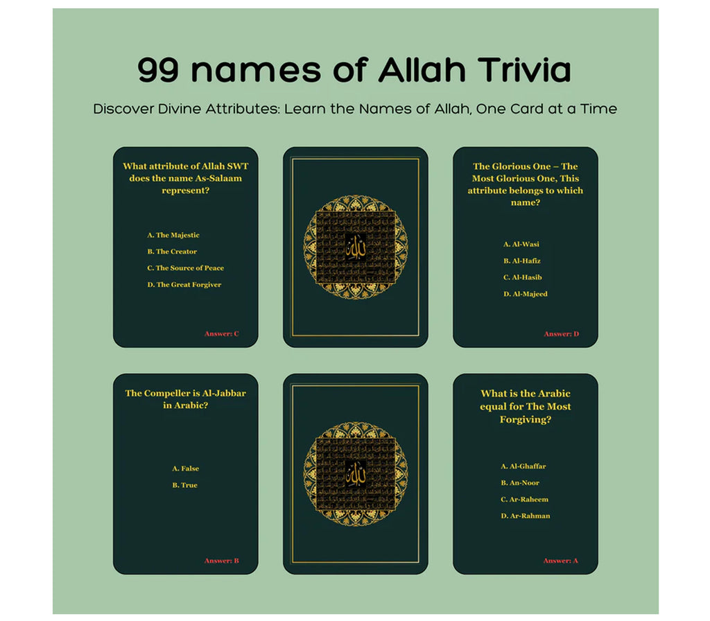 Islamic Trivia - The 99 Names Allah Trivia Cards UmraStore