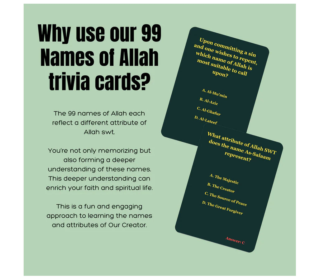 Islamic Trivia - The 99 Names Allah Trivia Cards UmraStore