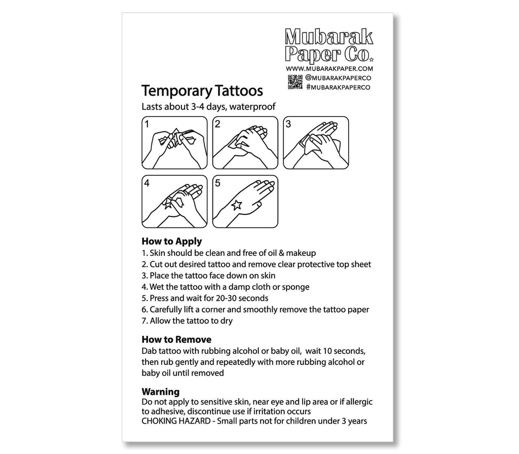 Eid Temporary Tattoos 2 Sheets Mubarak Paper Co.