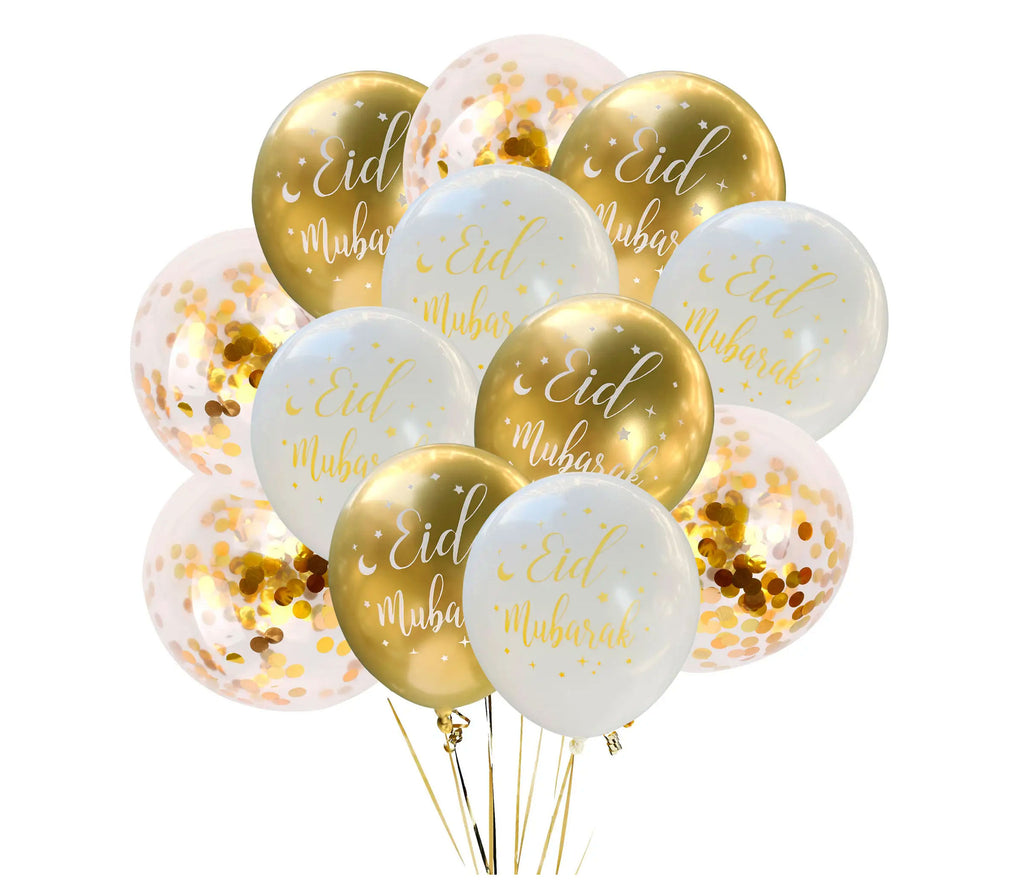 Eid Mubarak Star Balloons White Gold