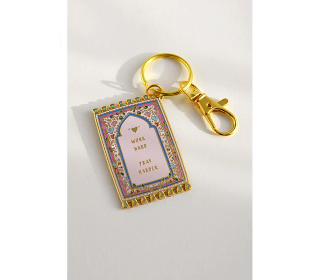 Prayer Mat Keyrings | Work Hard, Pray Harder Quote Lovin'