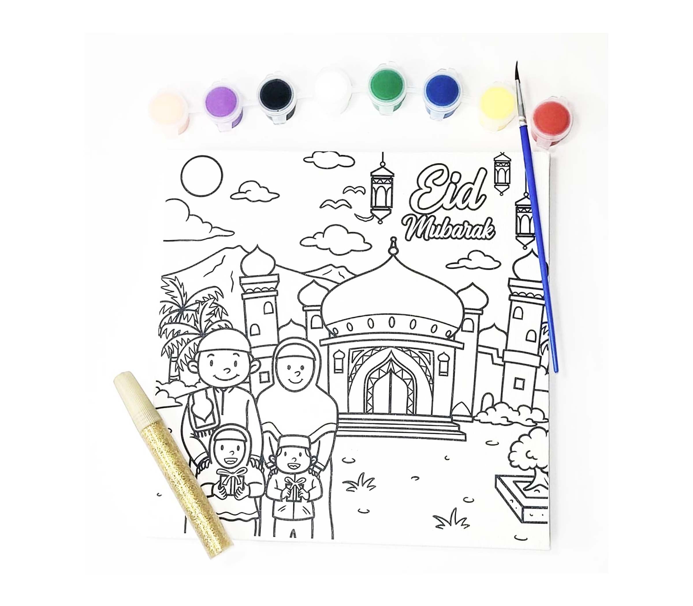 Eid Mubarak Children's Canvas Paint Set With 8 Vibrant – Muslim Memories