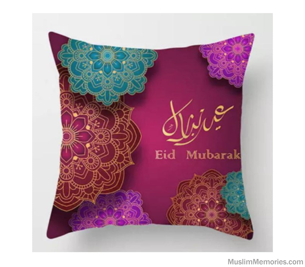 Purple Eid Mubarak Design Pillow Case Muslim Memories