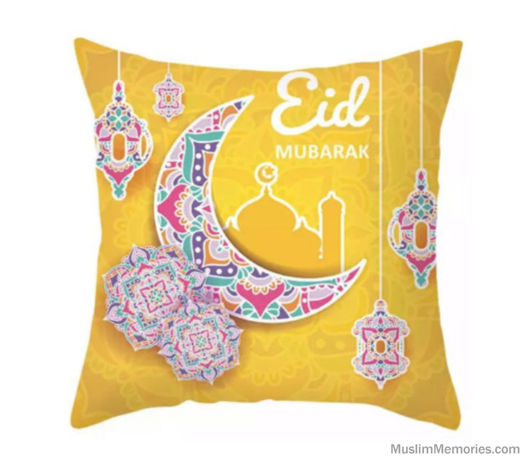 Yellow Eid Mubarak Pillow Case Muslim Memories