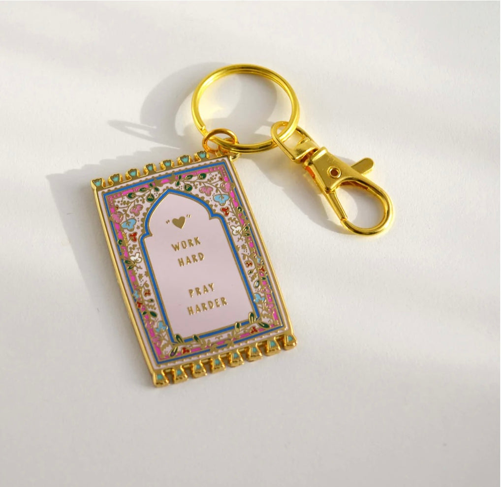 Prayer Mat Keyrings | Work Hard, Pray Harder Quote Lovin'