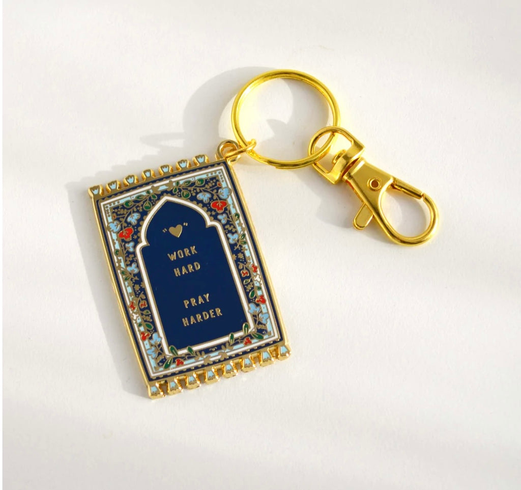 Prayer Mat Keyrings | Work Hard, Pray Harder Quote Lovin'