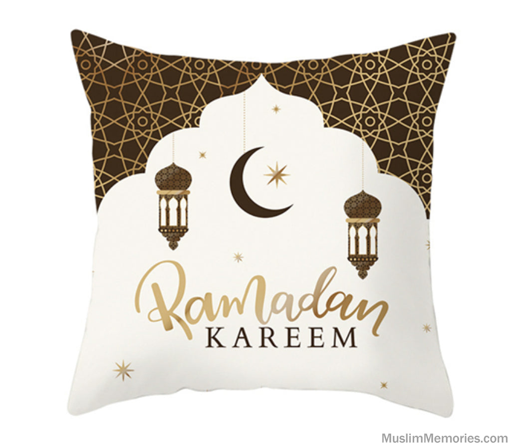 Cream w/ Black & Gold Ramadan Kareem Pillow Case Muslim Memories